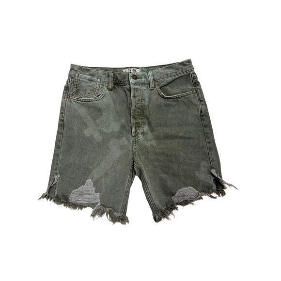 Free People We The Free Olive Green High Waisted Distressed Shorts - Size 28 - Picture 1 of 7